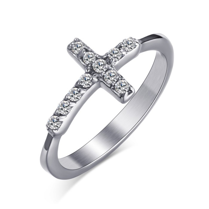 Stainless Steel CZ Cross Ring Women Jewelry Wholesale