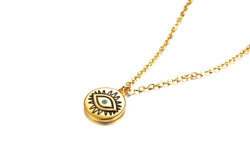 Wholesale Stainless Steel Women Eye Pattern Coin Pendant Necklace