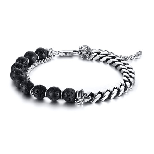 Wholeale Lava Stone and Steel Curb Chain Bracelet