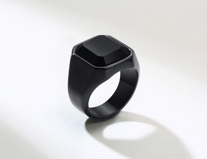 Wholesale Black Agate Stainless Steel Ring