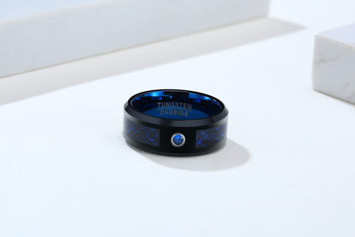 Wholesale Tungsten Wedding Bands - Black and Blue Color