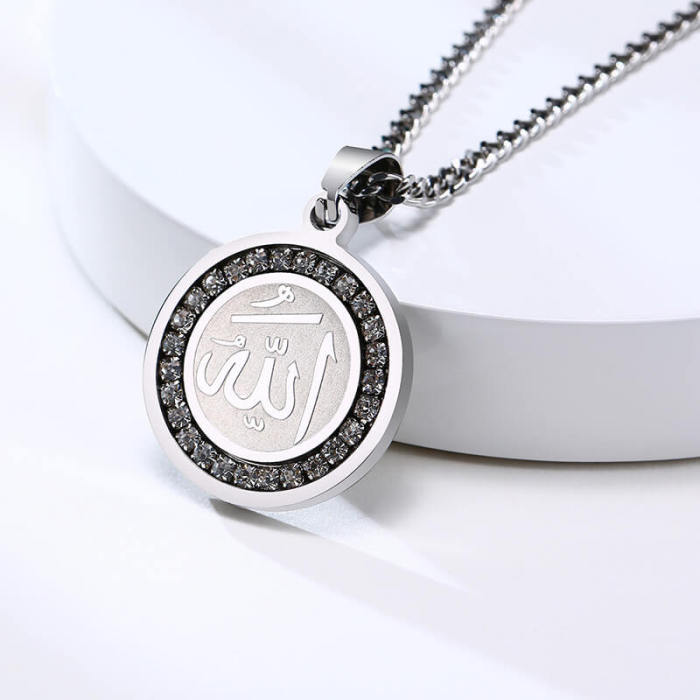 Wholesale Stainless Steel Allah Pendant with CZs