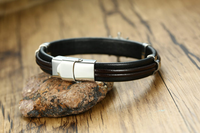 Wholesale Mens Black Leather Bracelet