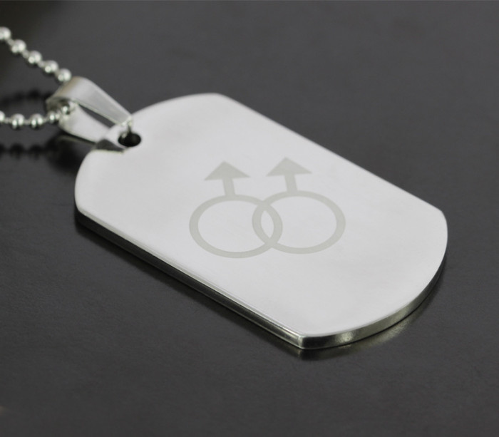 Double Male Sign Laser Etched Gay Pride Stainless Steel Dog tag