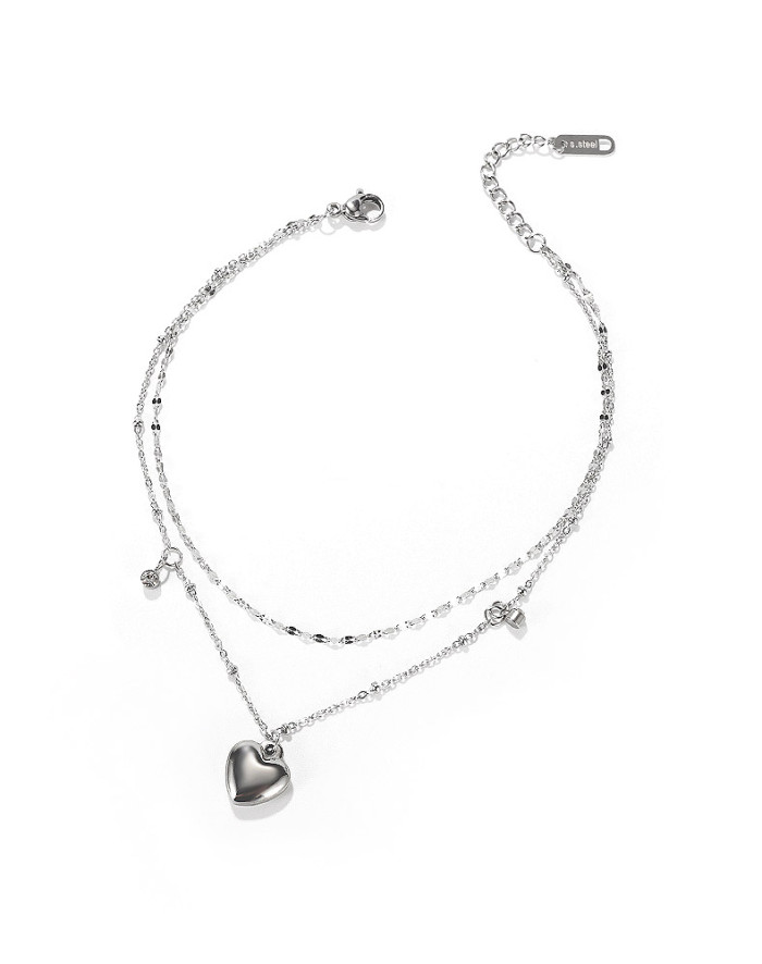 Wholesale Stainless Steel Double Layer Heart Cubic Zirconia Bracelet