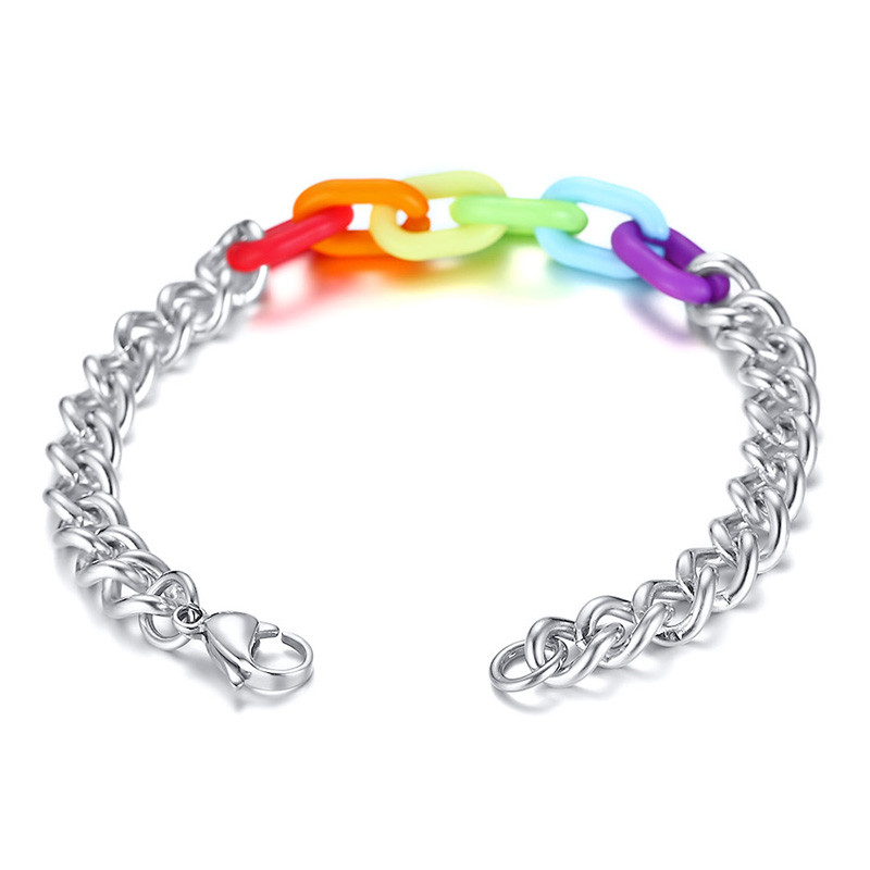 Wholesale Rainbow Link Bracelet Stainless Steel Cuban Curb Chain Bracelet