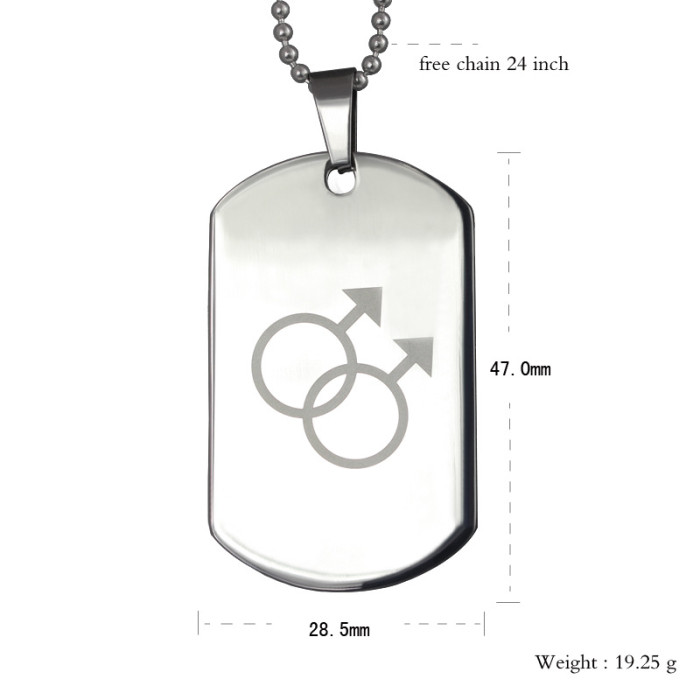 Double Male Sign Laser Etched Gay Pride Stainless Steel Dog tag