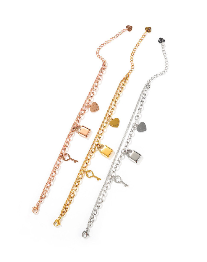 Wholesale Stainless Steel Heart and Keys Chain Bracelet