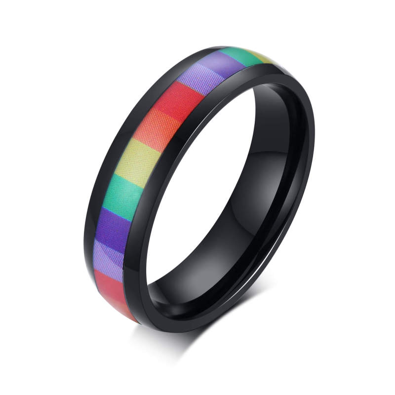 Wholesale Black Rings with Rainbow Stainless Steel