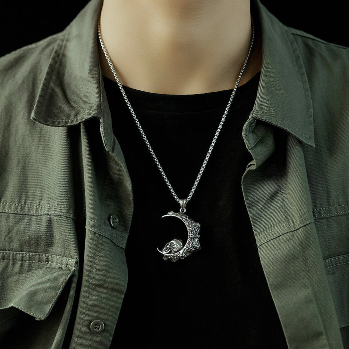 Wholesale Moon with Skull Pendnat Stainless Steel