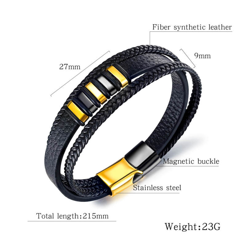 Wholesale Mens Black Leather Bracelet