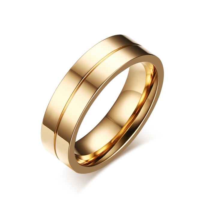 Stainless Steel IP Gold Engagement band Ring with 9 CZs