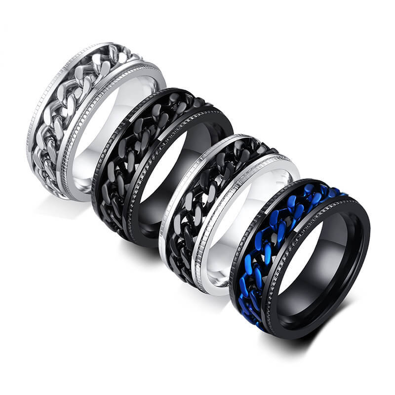 Wholesale Stainless Steel Black and Blue Mens Spinner Rings