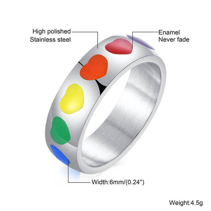 Wholesale Stainless Steel Wedding Band with Rainbow Heart