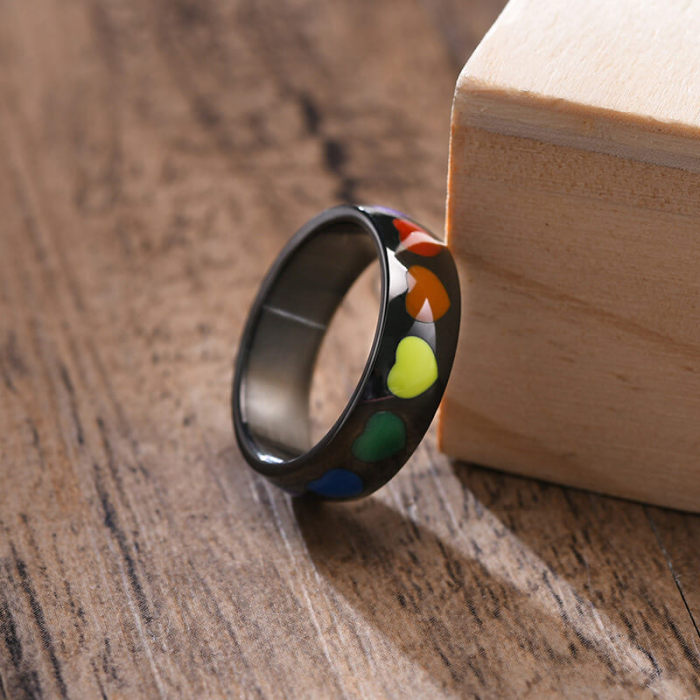 Wholesale Stainless Steel Wedding Band with Rainbow Heart