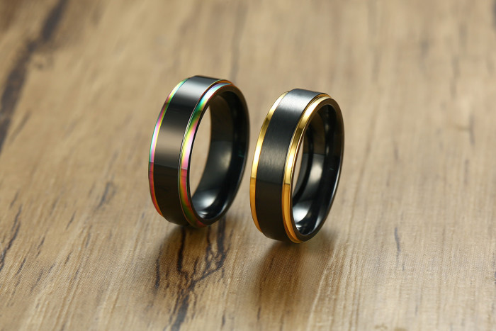 Wholesale Stainless Steel A 6mm Black Mens Ring