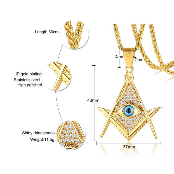 Wholesale Stainless Steel Masonic Pendant with cz