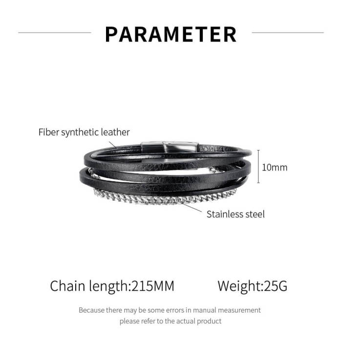 Wholesale Leather Bracelet with Stainless Steel Chain