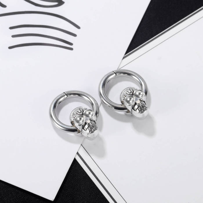 Wholesale Stainless Steel Hoop earrings with Skull