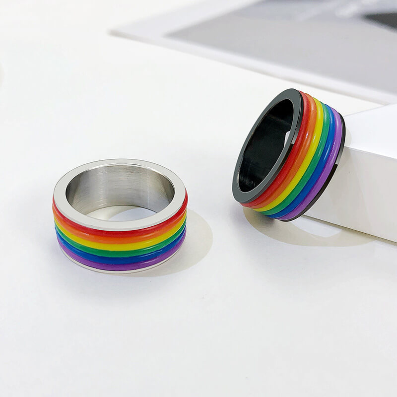 Stainless Steel Classic Rubber Rainbow Gay Rings