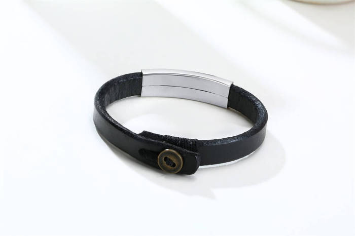 Wholesale Leather Bracelet with ID Stainless Steel