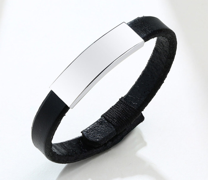 Wholesale Leather Bracelet with ID Stainless Steel