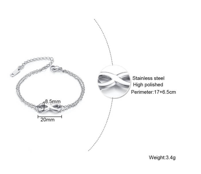 Wholesale Stainless Steel Double Chain Bracelet with infinity