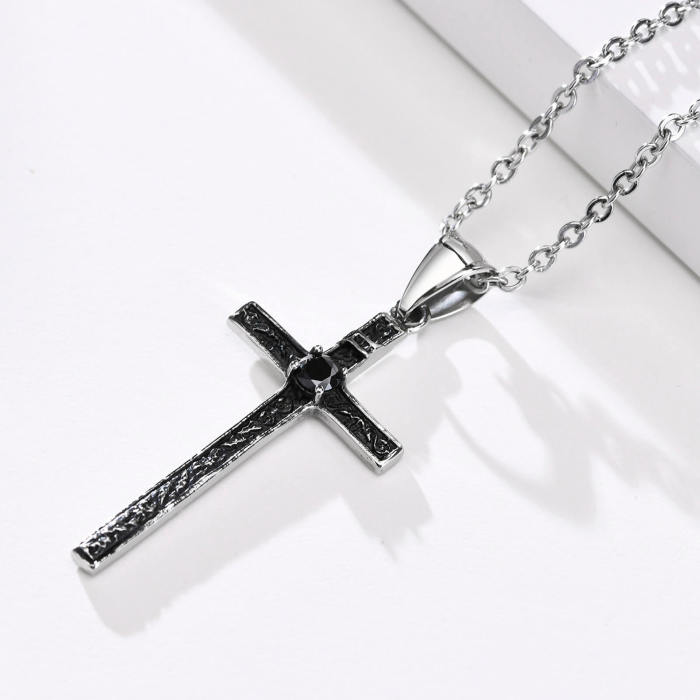 Wholesale Stainless Steel Cross Necklace with CZ