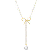 Wholesale Stainless Steel and Pearl Necklace with Bowknot