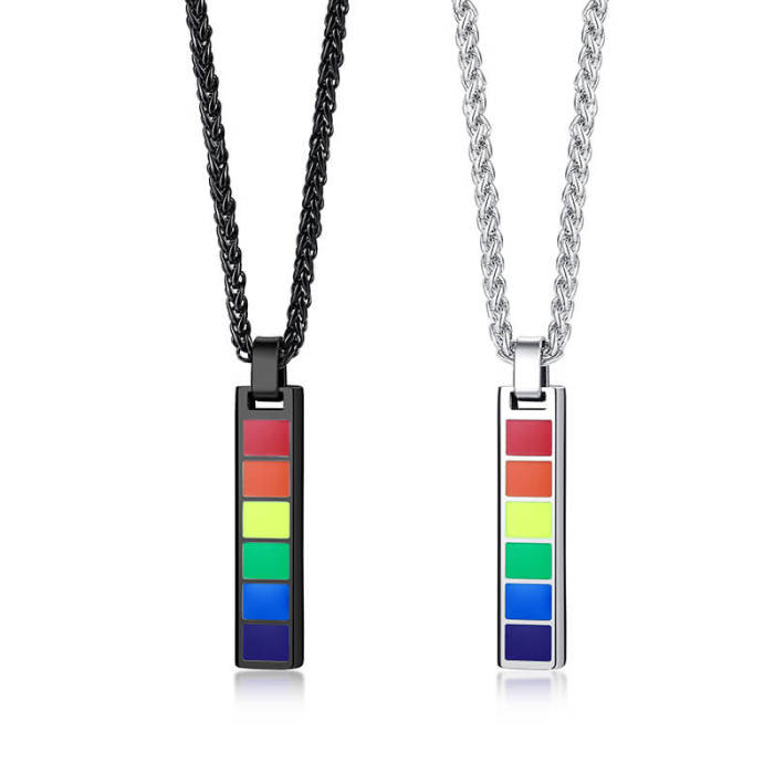 Wholesale Rainbow Flat Panel LGBT Pride Necklace