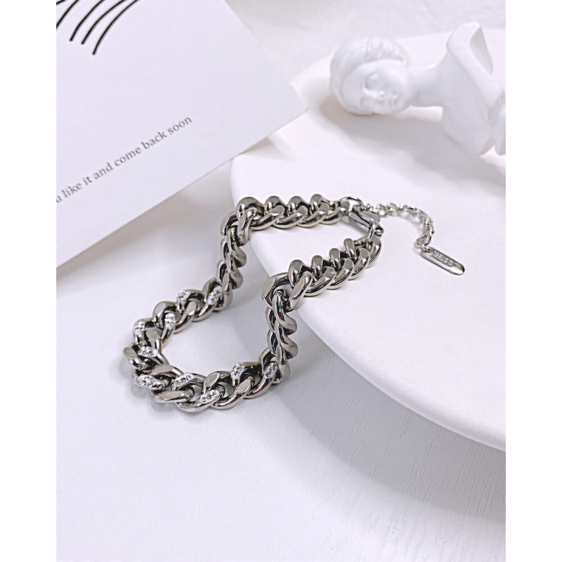 Wholesale Stainless Steel Curb Chain Bracelet with CZ