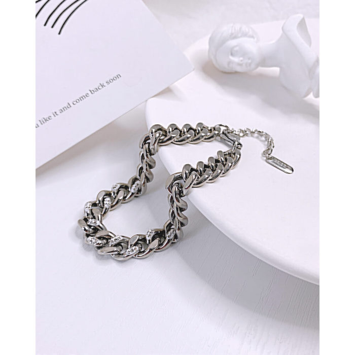 Wholesale Stainless Steel Curb Chain Bracelet with CZ