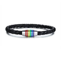 Wholesale Stainless Steel LGBT Leather Bracelet
