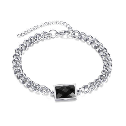 Wholesale Stainless Steel Chain Bracelet With Black CZ