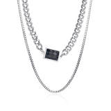 Wholesale Stainless Steel Layor Necklace with Black CZ
