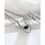 Wholesale Stainless Steel Layor Necklace with Black CZ