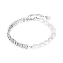 Wholesale Stainless Steel with CZ and Pearl Bracelet