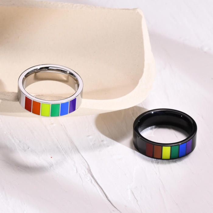 Wholesale Stainless Steel Band Ring with Rainbow