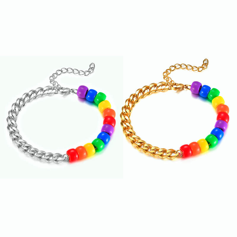 Wholesale Stainless Steel Rainbow Beads Bracelet