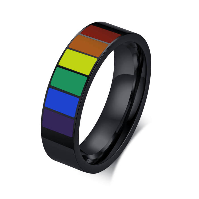 Wholesale Stainless Steel Band Ring with Rainbow