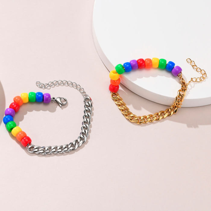 Wholesale Stainless Steel Rainbow Beads Bracelet