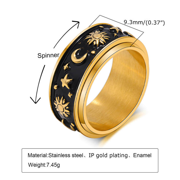 Wholesale Stainless Steel Spinner Ring with Moon Star