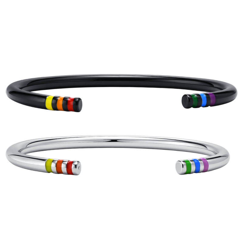 Wholesale Stainless Steel Open Bangle with Rainbow