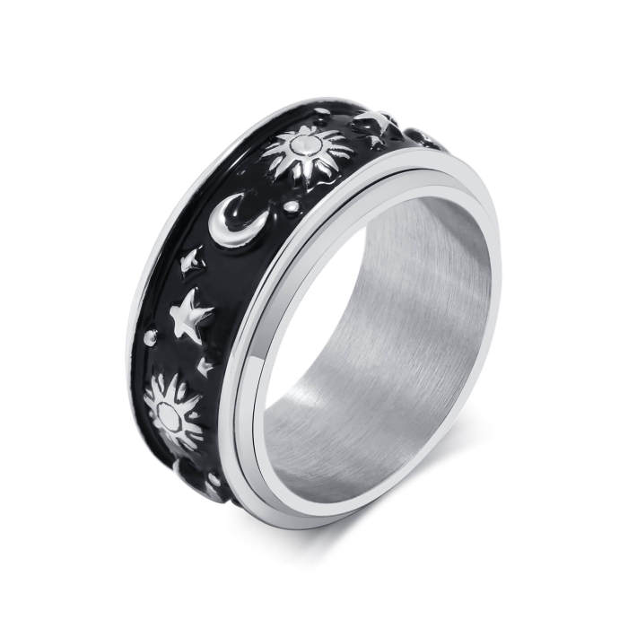 Wholesale Stainless Steel Spinner Ring with Moon Star