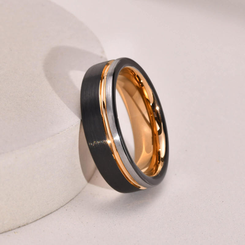Wholesale Black and Rose Gold Tungsten Ring