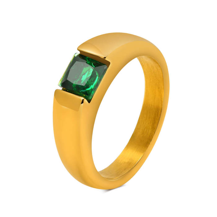 Wholesale Stainless Steel Women Ring with Green Cz