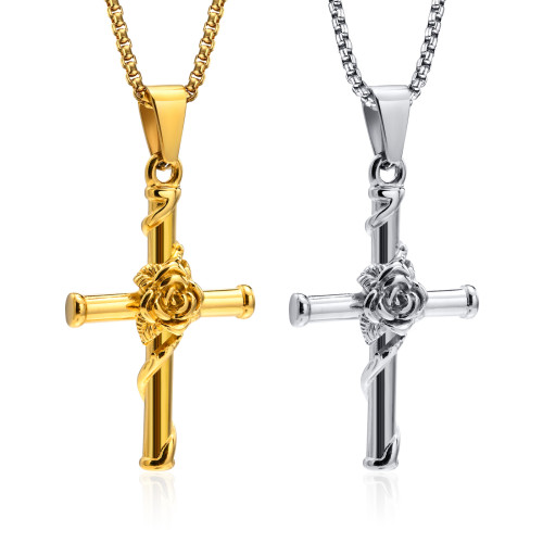 Wholesale Stainless Steel Roses Cross Pendant