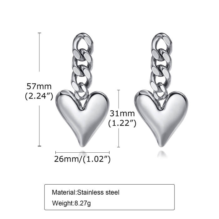 Wholesale Stainless Steel Chain Heart-Shaped Earrings