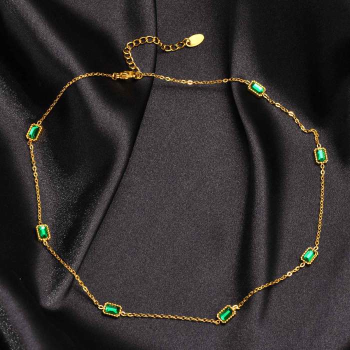 Wholesale Stainless Steel Emerald Zirconia Bracelet Necklace