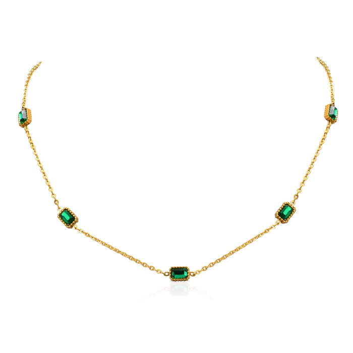 Wholesale Stainless Steel Emerald Zirconia Bracelet Necklace